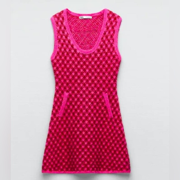 Zara Knit Mini Dress Barbiecore - Picture 3 of 6